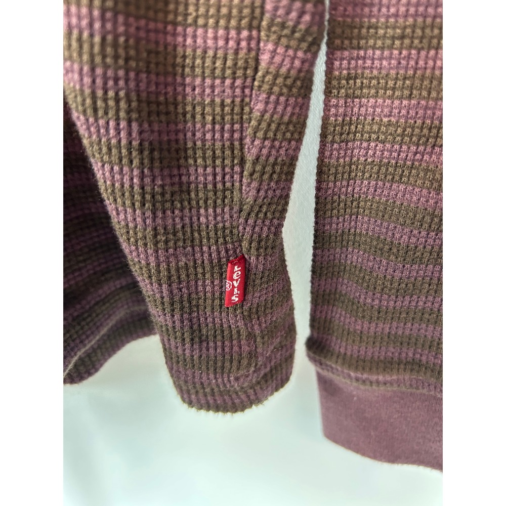 Levis Striped Thermal Long Sleeve Shirt Purple Brown Waffle Knit Large - Picture 2 of 7